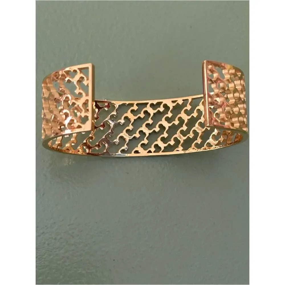 Tory Burch Gold Plated Statement Logo T Wide Cuff Bracelet NWOT